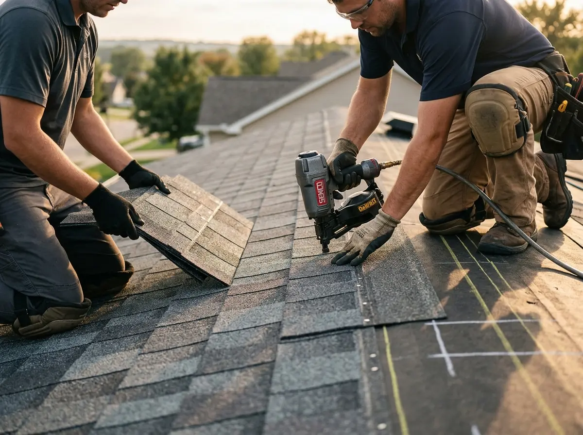 Professional roofer working on a residential roof in Christiansburg